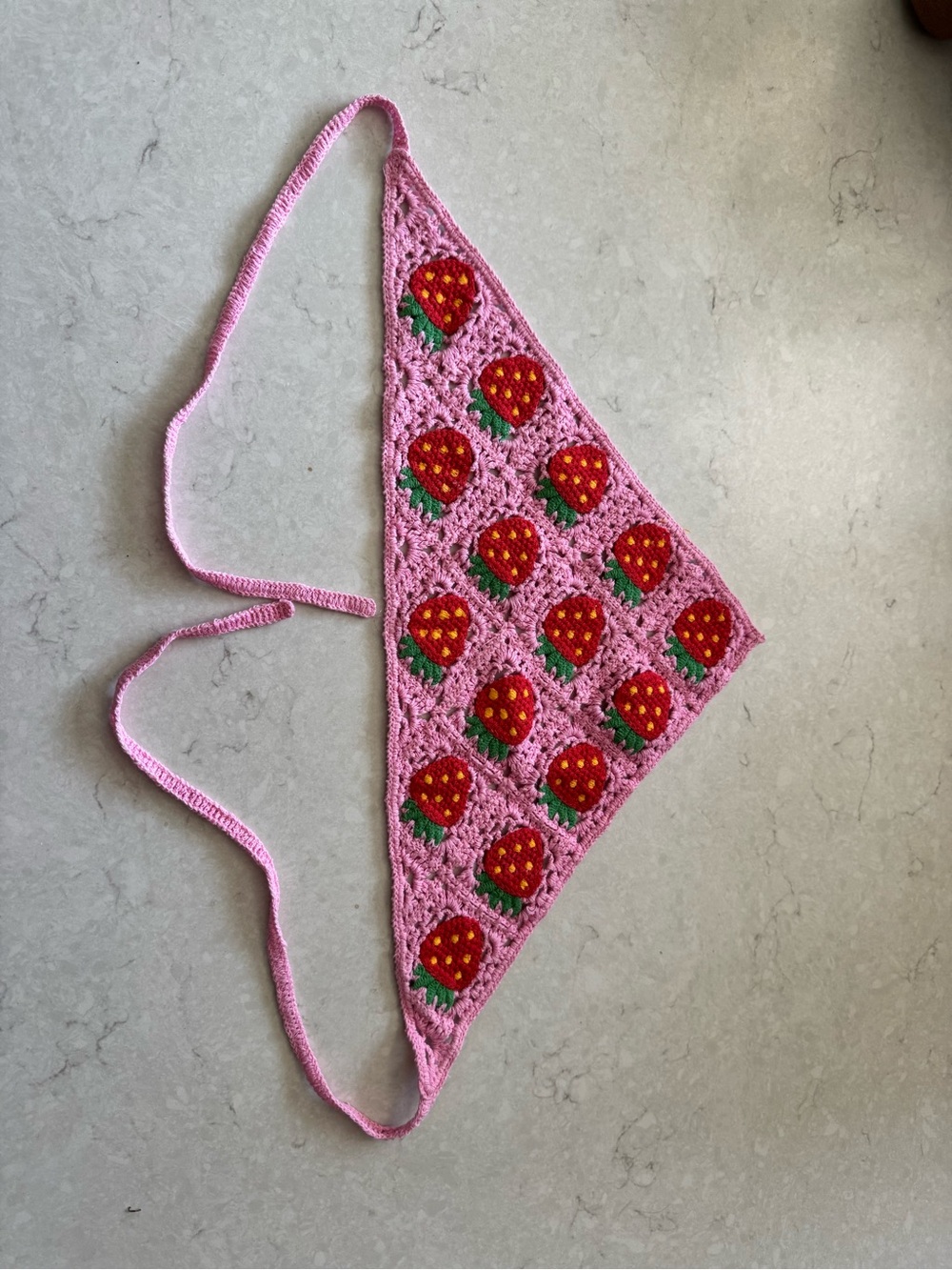 Pink Strawberry Crochet Bandana